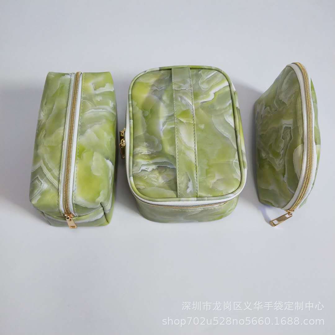 Manufacturers supply a large number of Congyou marble PU cosmetic bag three-piece transparent storage multi-functional travel wash