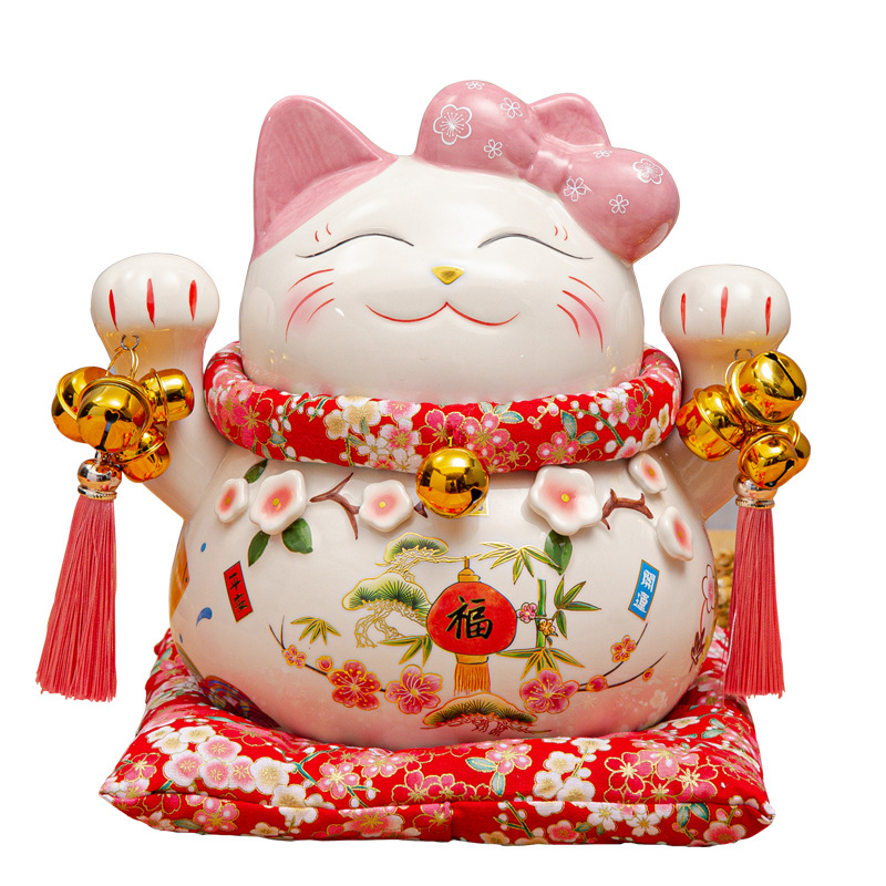 Peach Blossom Cat Giving Girlfriend Gifts Lucky Cat Girl Giving Gifts Cute Piggy Bank Large Medium Small Ceramic Ornaments Business