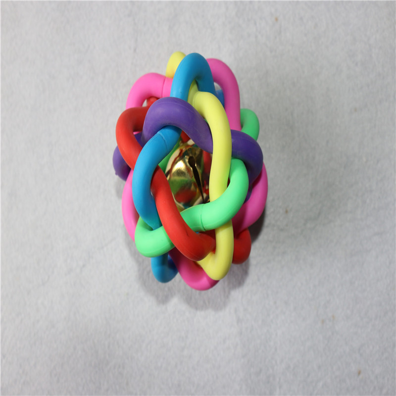 Tpr Colorful Bell Woven Ball Rainbow Toy Ball Popular Pet Dog Bite-Resistant Toy Rubber