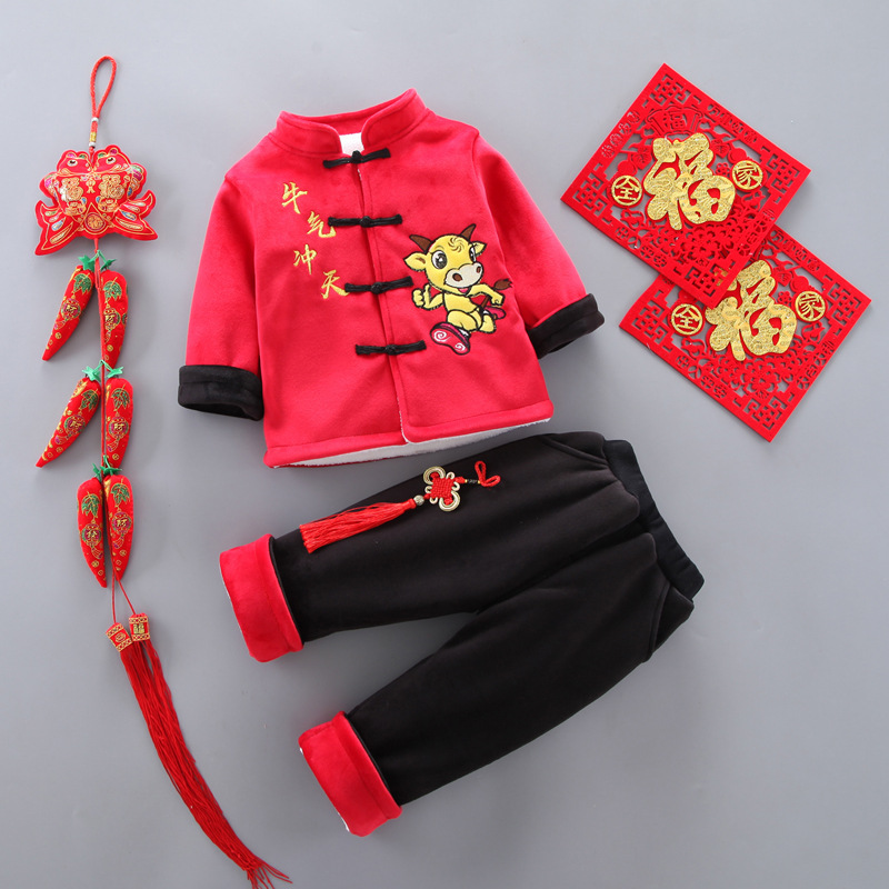 Winter Children's Ethnic Tang Suit Red High-end Cartoon Suit Winter Chinese Ethnic Hanfu Factory Outlet