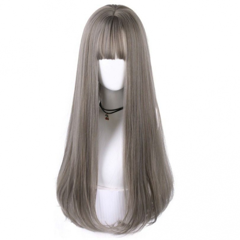 Wig Women's Long Straight Hair Natural Black Inner Buckle TikTok Temperament Face Repair Air Bangs Full Top Headgear