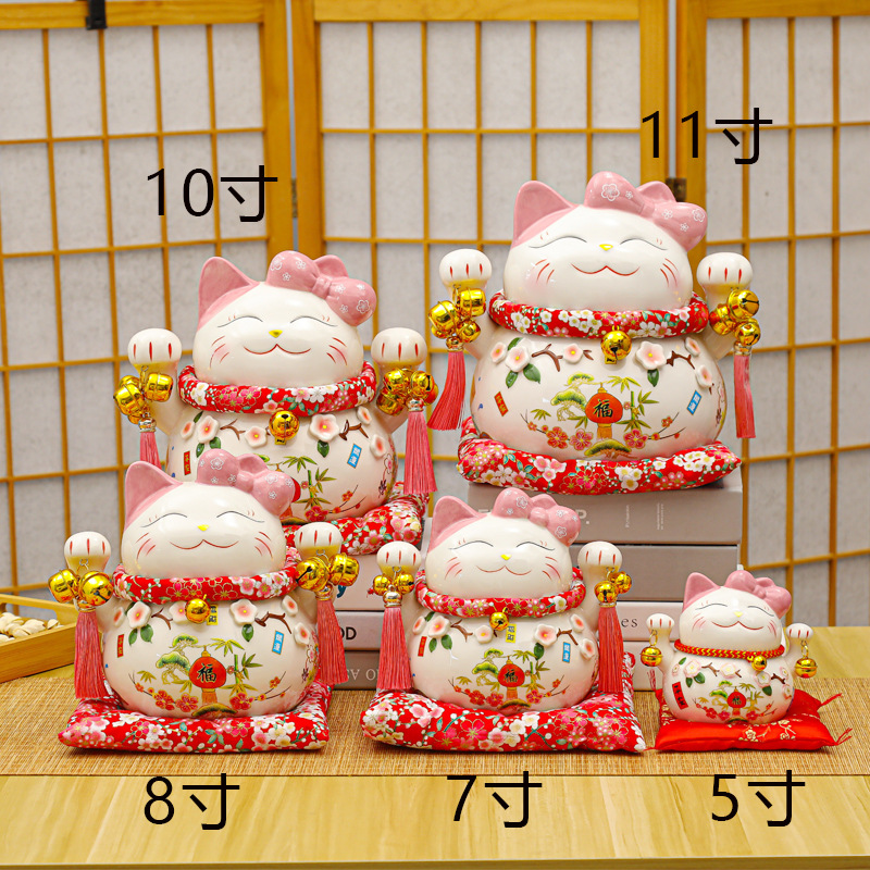 Peach Blossom Cat Giving Girlfriend Gifts Lucky Cat Girl Giving Gifts Cute Piggy Bank Large Medium Small Ceramic Ornaments Business