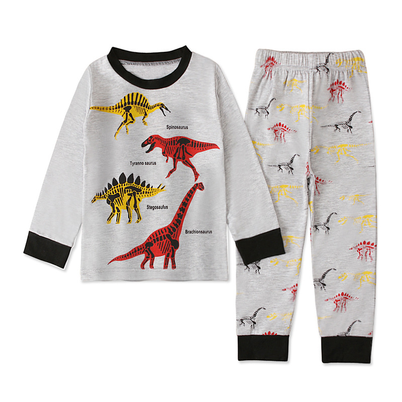 Children's European and American Spring and Autumn Boys Dinosaur Pattern Long Sleeve T-shirt + Trousers Two-Piece Home Clothes Children's Suit ins