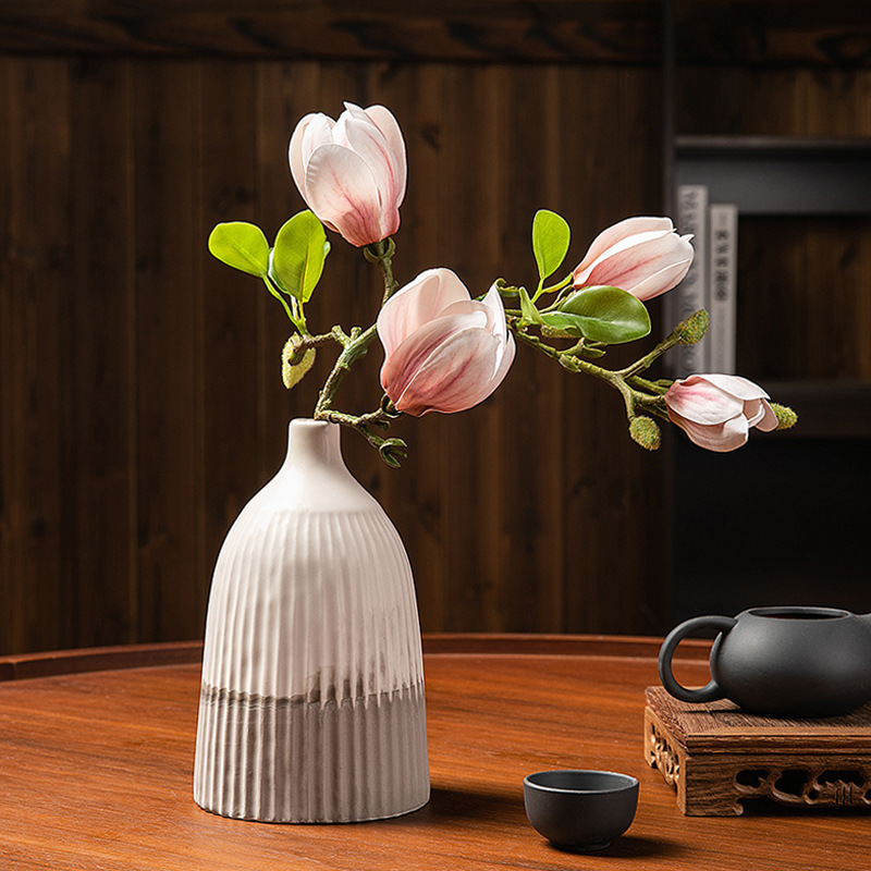Artificial Magnolia Flower Branches Living Room Artificial Flower Bud Magnolia Flower Bundle Zen Ceramic Vase Set Flower Arrangement Decoration