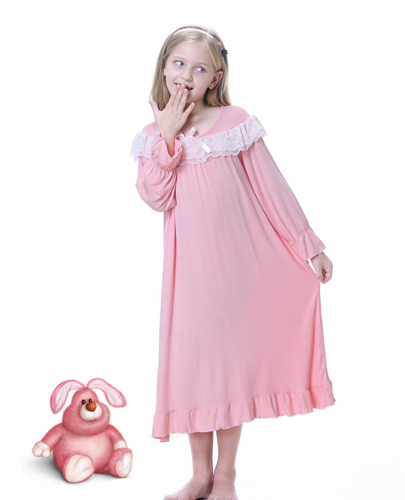 Girls in Europe and the United States in spring, summer, autumn and winter can wear modal knitted cotton long princess pajamas pajamas home clothes can be worn outside