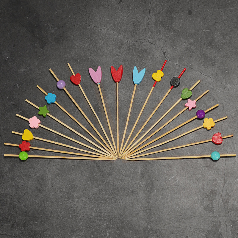 Creative Cocktail Sign Decorative Flower Sign Disposable Fruit Fork Bamboo Sign Fruit Toothpick Fork Fork Fruit Sign Fruit Insert