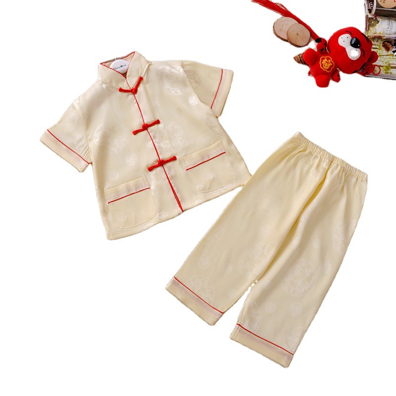 New Summer Dress Men's and Women's Short-sleeved Children's Tang Suit June 1 Chinese-style Hanfu Satin Clothing Calligraphy Performance Dress