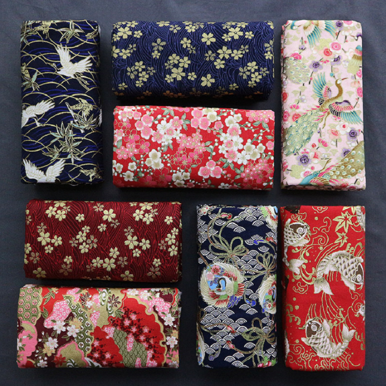 Foreign trade Japanese style gilding printed fabric DIY handmade lip Bales cotton linen fabric cotton and wind clothing fabric