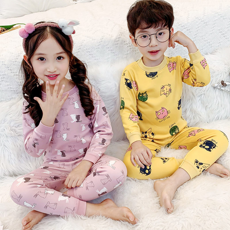 Детский флисовый домашний костюм осень-зима для мужчин и женщин, теплые пижамы с круглым вырезом, длинные брюки, двукомпонентный комплект, оптовая продажа