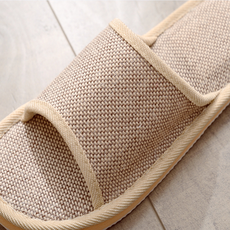 Spring and Summer Solid Color Home Wooden Floor Linen Slippers Hotel Couple Silent Breathable Foam Bottom Indoor Home Slippers