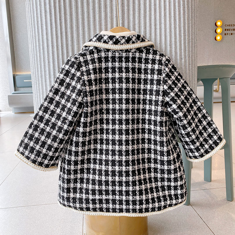 2025 Spring New Autumn Girls Tartan Coat Little Girl Autumn Coat Small Fragrance Style Mid-Length Korean Style