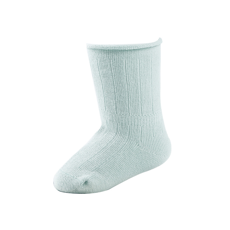 Baby mid-calf length socks spring and autumn combed cotton loose mouth curling solid color striped boneless wholesale baby children's socks