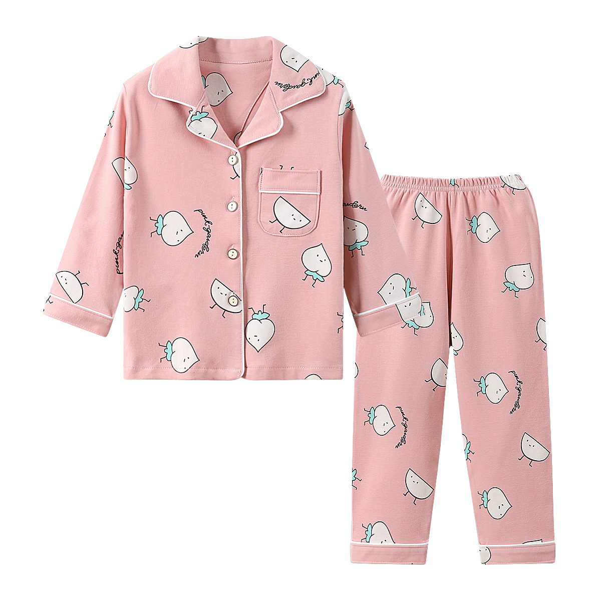 2020 New Children's Spring and Autumn Cotton Home Clothes Girls' Lapel Pajamas Pajamas Set Boys Two-piece Set