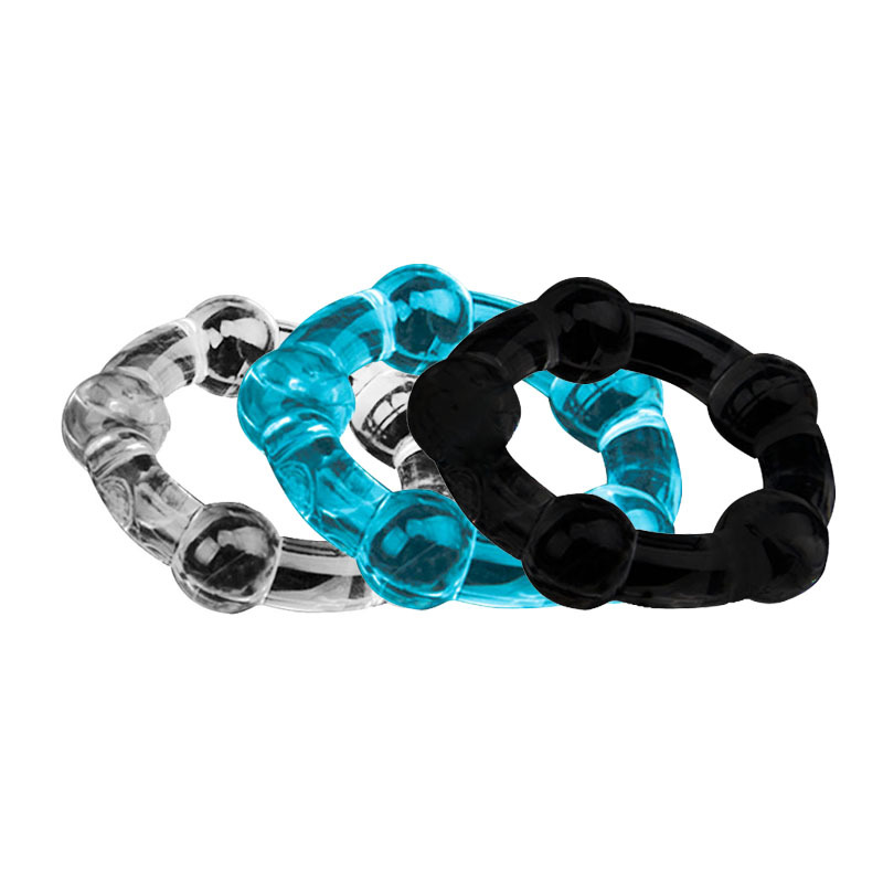 Penis Locking Ring with Beads, Time Ring, Crystal Particle Ring, Sex Ring, Three-Color Ring, Male Adult Appliances Wholesale
