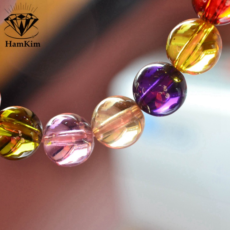 Multi-color Round Beads Zircon Bracelet Gem 10mm Perforated Buddha Beads Couple Wear Gift Thailand Water Dragon Ball