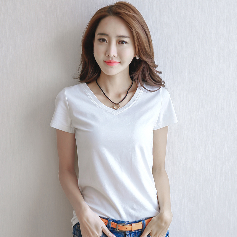 Korean Short-sleeved T-shirt Women's Summer New Slim-fit Cotton T-shirt Women's Crewneck Top Korean All-match Base Shirt