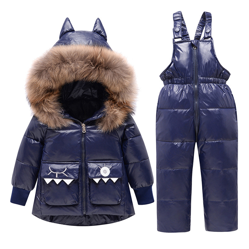 Factory direct children's down jacket dinosaur suit men's thick down jacket 1-6 years old baby warm two-piece set