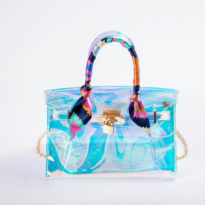 Korean Style Fashionable Shoulder Jelly Bag Laser Fantasy Beach Bag Platinum Bag Handbag Single Shoulder Transparent Pvc Women's Bag