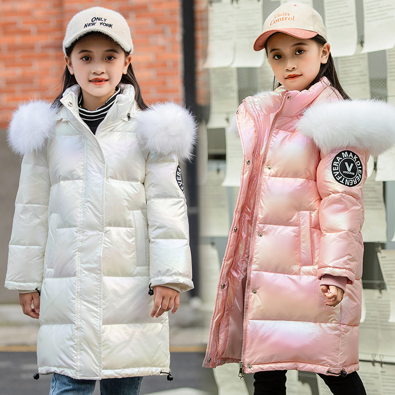2020 Новая куртка для девочек, корейский стиль, с большим меховым воротником, средней длины