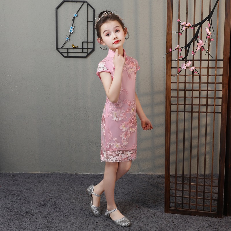 Girls Lace Cheongsam Ethnic Style Children's Cheongsam Dress 2023 Tang Suit Western Style Performance Clothes