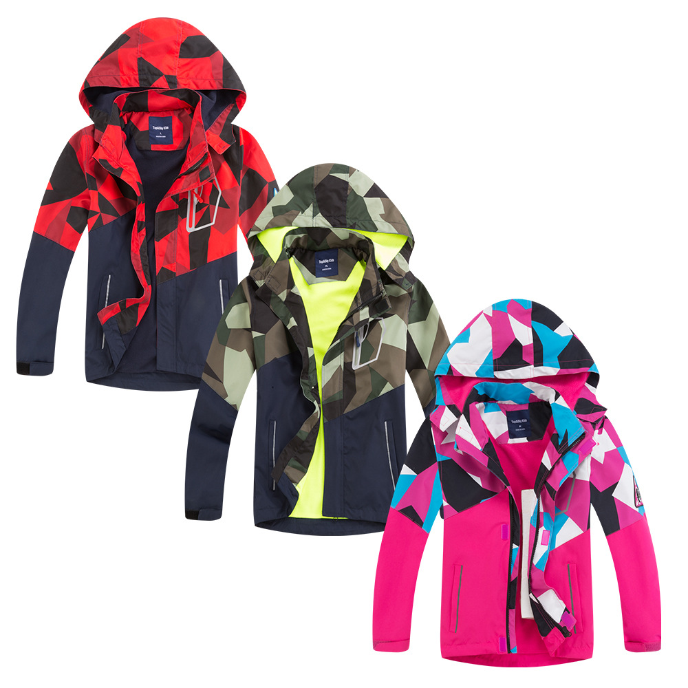 Men's and Large Kidsren's Outdoor Waterproof Breathable Velvet Cardigan Zipper Jacket Color-Blocked Jacket Kidsren's Outwear Kidsren's Windbreaker