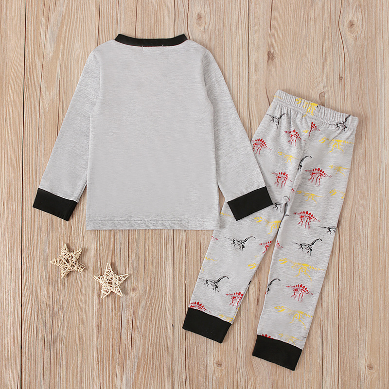 Children's European and American Spring and Autumn Boys Dinosaur Pattern Long Sleeve T-shirt + Trousers Two-Piece Home Clothes Children's Suit ins