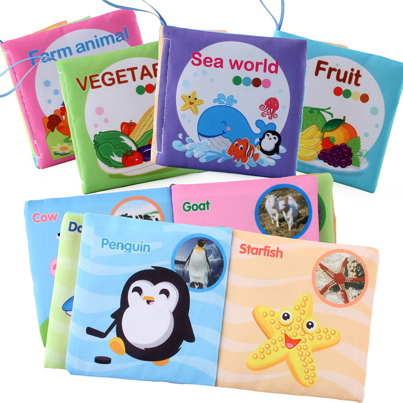 Cross-Border Stereo Baby Cloth Book Early Education Toys 4 Pages 8-Sided English Palm Book Fruit Vegetable Cognitive Baby Cloth Book