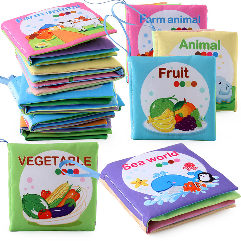 Cross-Border Stereo Baby Cloth Book Early Education Toys 4 Pages 8-Sided English Palm Book Fruit Vegetable Cognitive Baby Cloth Book