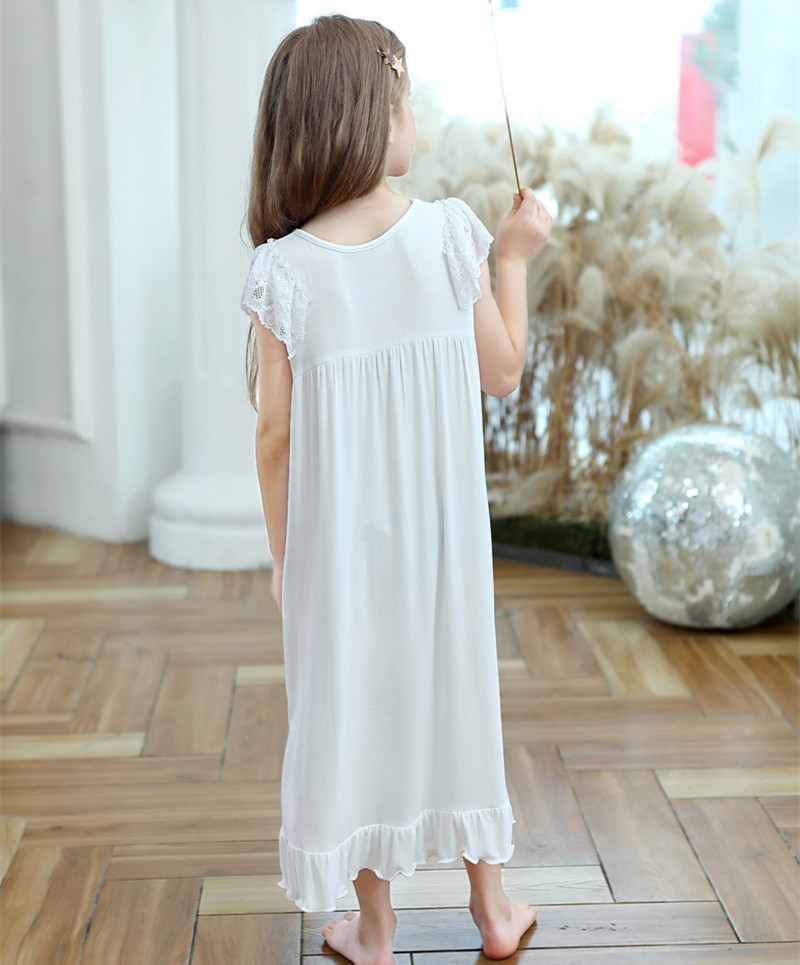 Girls Summer Sleeveless Nightdress Girls Modal Cotton Long Knee-pads Princess V-neck Nightdress Pajamas Home Clothes