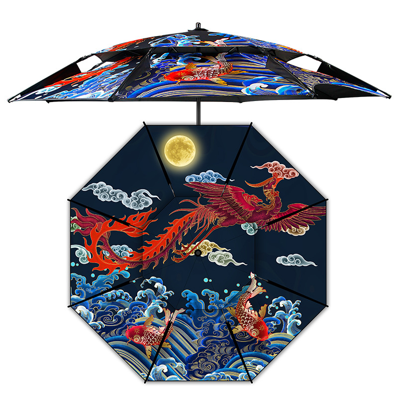 Factory wholesale fishing umbrella 2\2.2 meters double Universal black rubber sunscreen rainproof fishing umbrella sun umbrella fishing gear