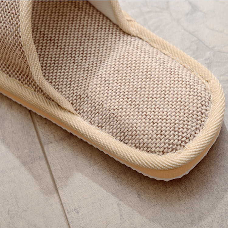 Spring and Summer Solid Color Home Wooden Floor Linen Slippers Hotel Couple Silent Breathable Foam Bottom Indoor Home Slippers