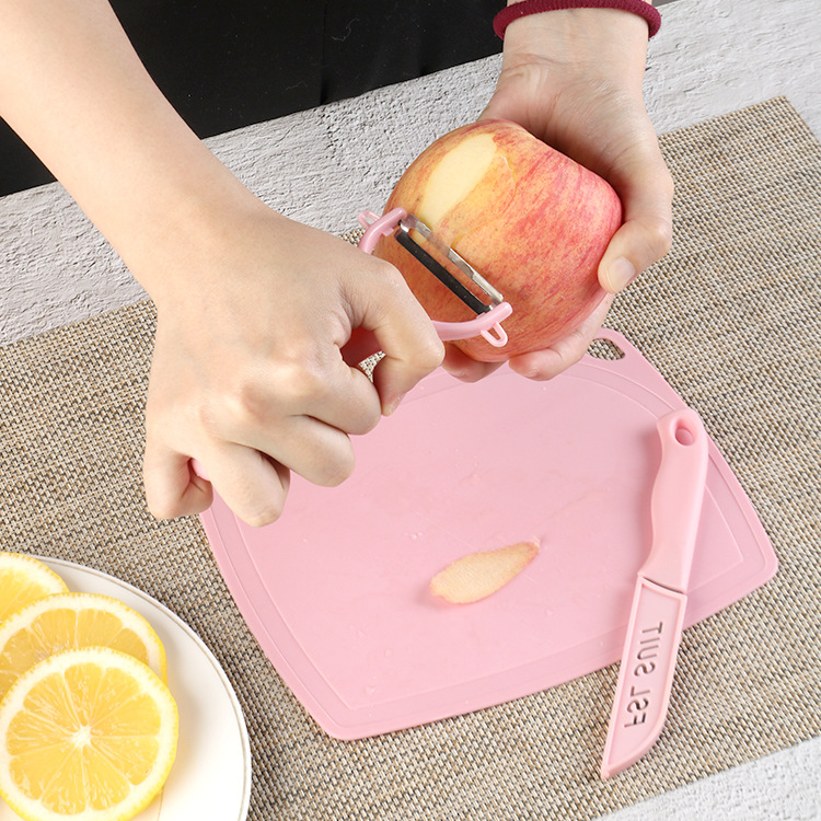 Kitchen knife PP plastic cutting board three-piece stainless steel fruit knife peeling knife children's toy cutting board set