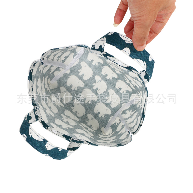 European and American Simple Linen Lunch Bag, Fashionable Printed Linen Handbag, Cute Bear Cosmetics Bag