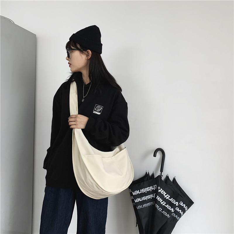 Dumpling Bag Women's 2020 New Nylon Waterproof Shoulder Bag Korean Japanese Style Simple Solid Color Large Capacity Crossbody Bag for Men