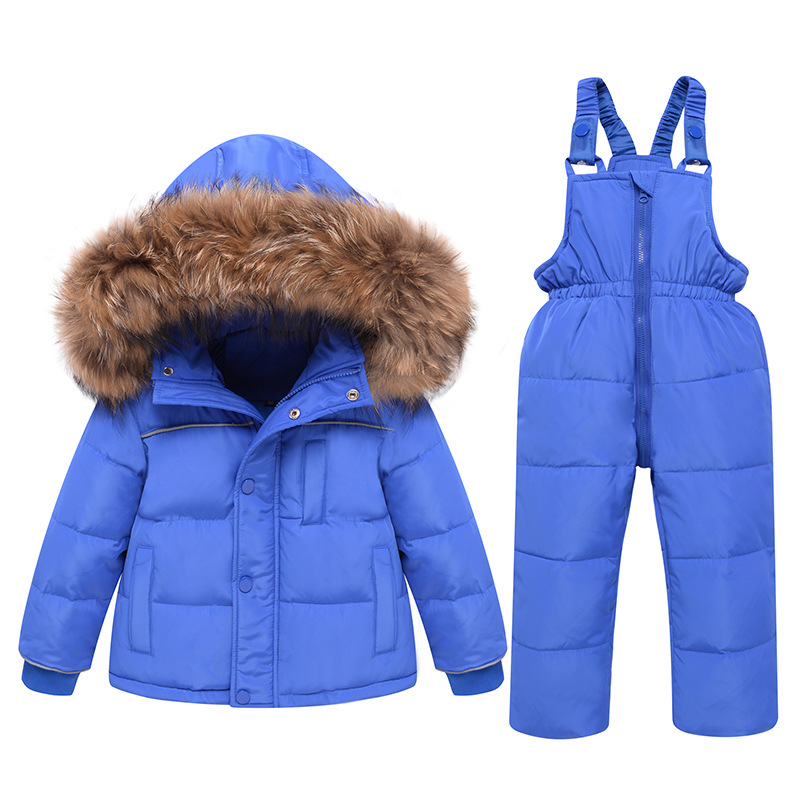 New Children's Down Jacket Set Boys and Girls Big Wool Collar 1-6 Years Old Baby Winter Two-Piece Set