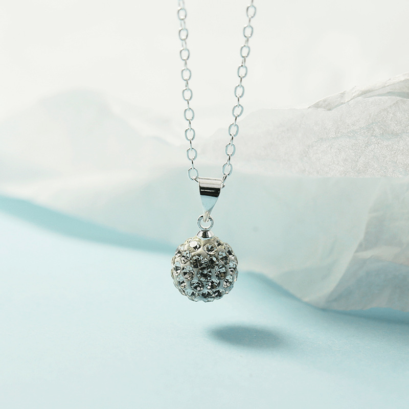Factory Direct Sales Amazon Hot Selling Jewelry Shambhala Silver Plated Full Diamond Spherical Diamond Pendant Women's Necklace
