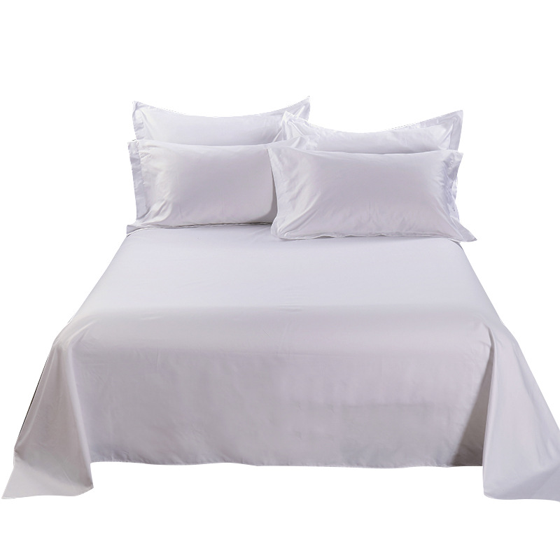 Hotel Pure White Satin Bed Sheet Processing Customized for Homestay Hotel Beauty Salon Bed Sheet Embroidered with LOGO Printing