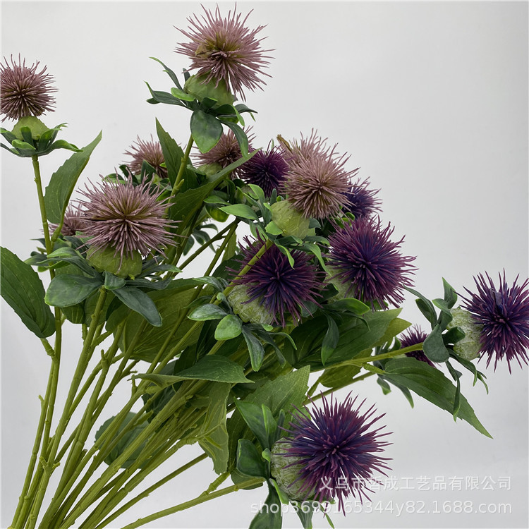 European style fresh handmade floral artificial silk flower plush flower wedding floral artificial flocking sea urchin flower Thorn Ball flower