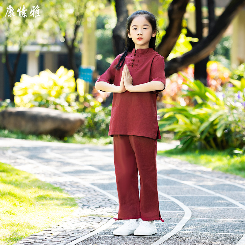 Kang Suya Stretch Cotton and Linen Children's Practice Clothing Ethnic Style Wushu Tai Chi Suit Performance Meditation Meditation Clothing