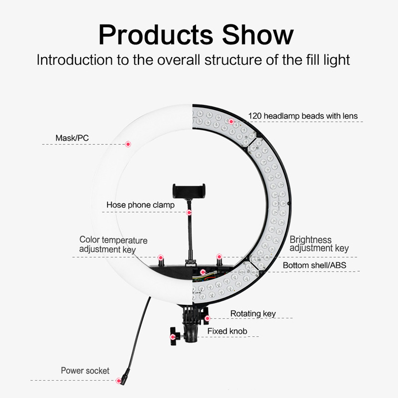 HQ-18 inch LED beauty ring light live photography light mobile phone photo light selfie tripod