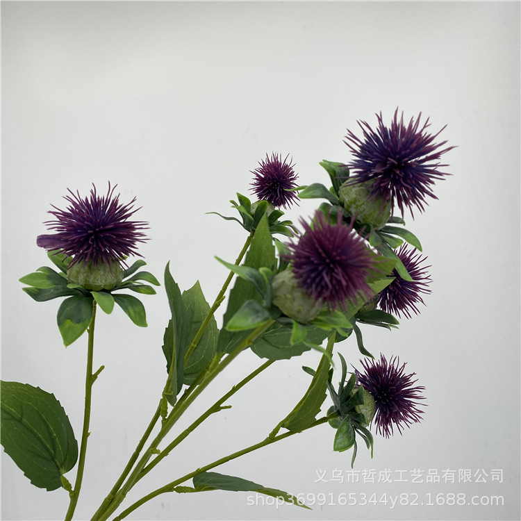 European style fresh handmade floral artificial silk flower plush flower wedding floral artificial flocking sea urchin flower Thorn Ball flower