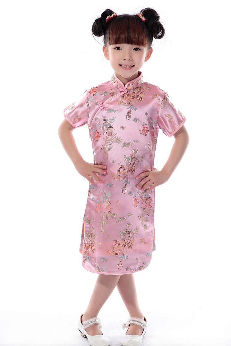 Middle-aged and Older Girls Princess Dress Chinese Style Foreign Style Kidsren's Tang Suit Dragon and Phoenix Summer Dress Girls Cheongsam Skirt