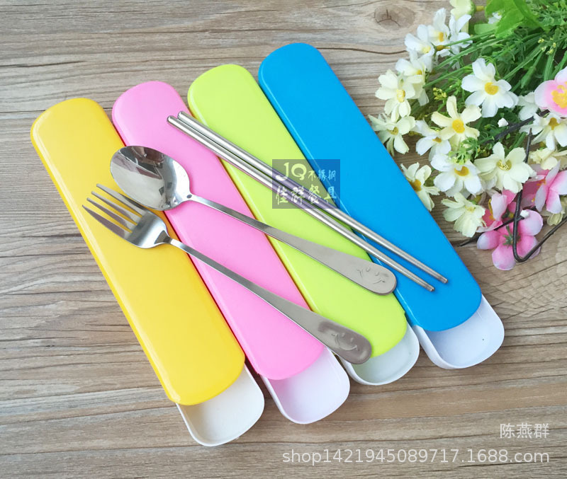 Stainless Steel Tableware Three-piece Portable Student Smiley Fork Spoon Chopsticks Add LOGO Promotional Gift Set