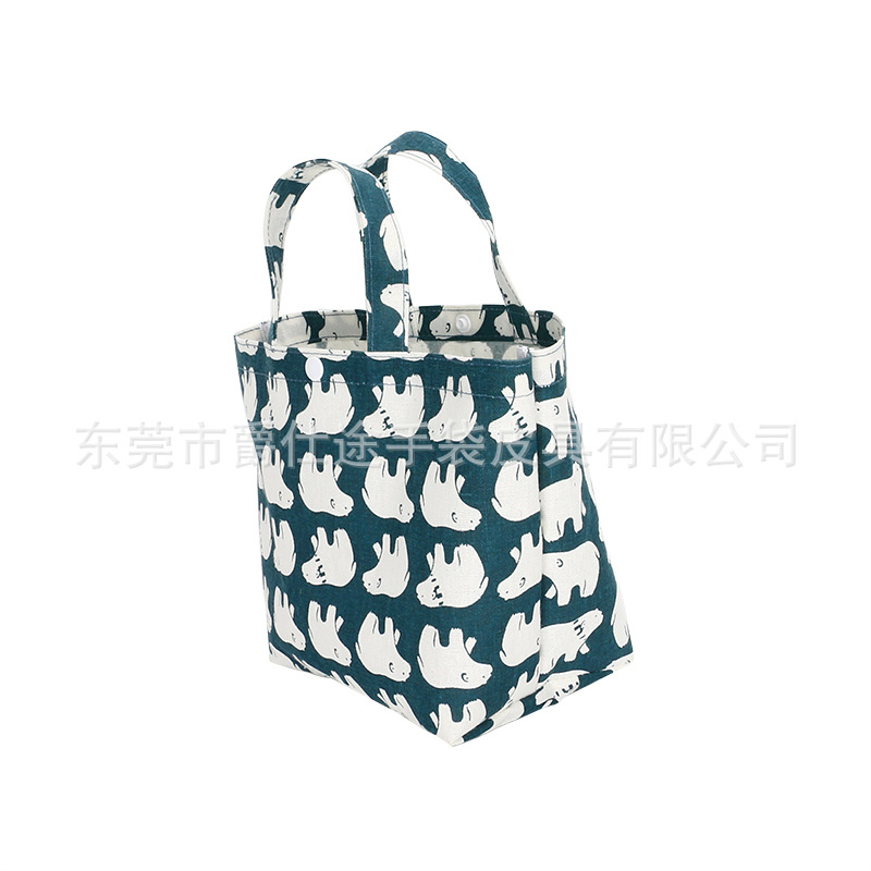 European and American Simple Linen Lunch Bag, Fashionable Printed Linen Handbag, Cute Bear Cosmetics Bag