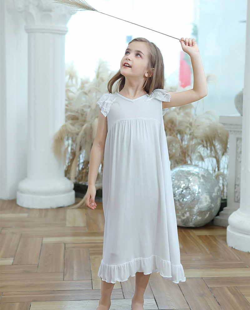 Girls Summer Sleeveless Nightdress Girls Modal Cotton Long Knee-pads Princess V-neck Nightdress Pajamas Home Clothes