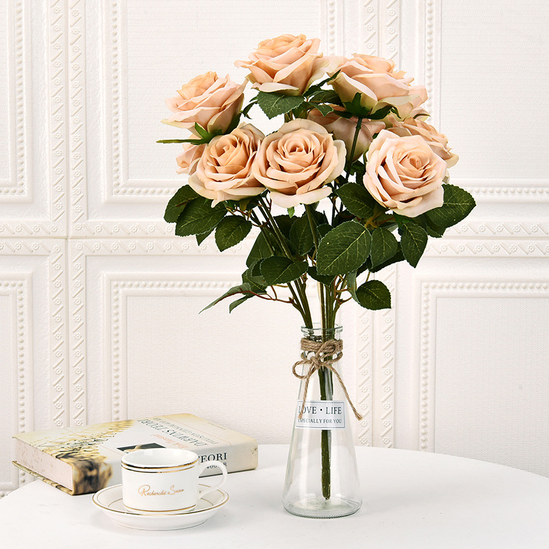 Factory wholesale 10 Dutch rose oil canvas artificial flower artificial flower living room Bouquet decoration