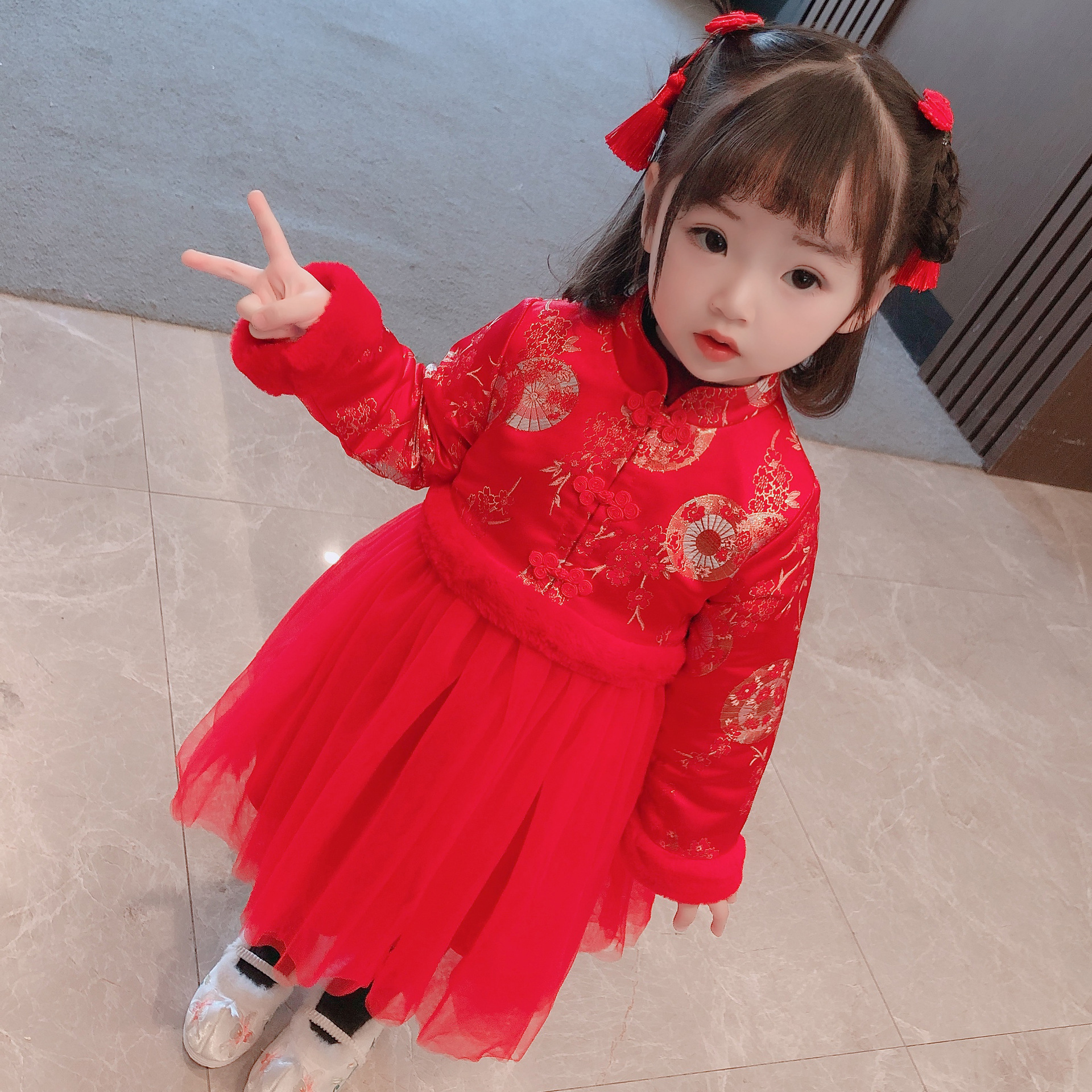 2937 детский осенний и зимний древний костюм супер фея детский танг костюм чонгсам платье новая зимняя одежда с флисом длинный рукав зимняя детская одежда