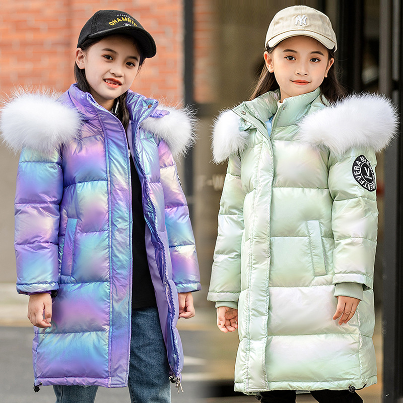 2020 New Korean Style Big Wool Collar Girls' Down Jacket Mid-length Thickened Wash-free Jacket