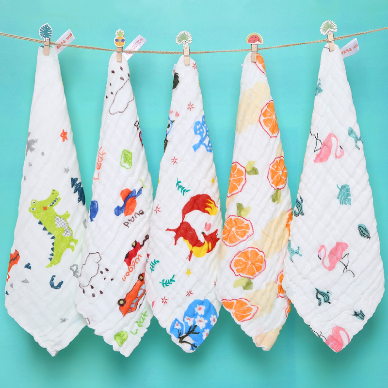 Pumi six-layer pure cotton baby square towel absorbent baby gauze saliva towel baby towel baby milk towel