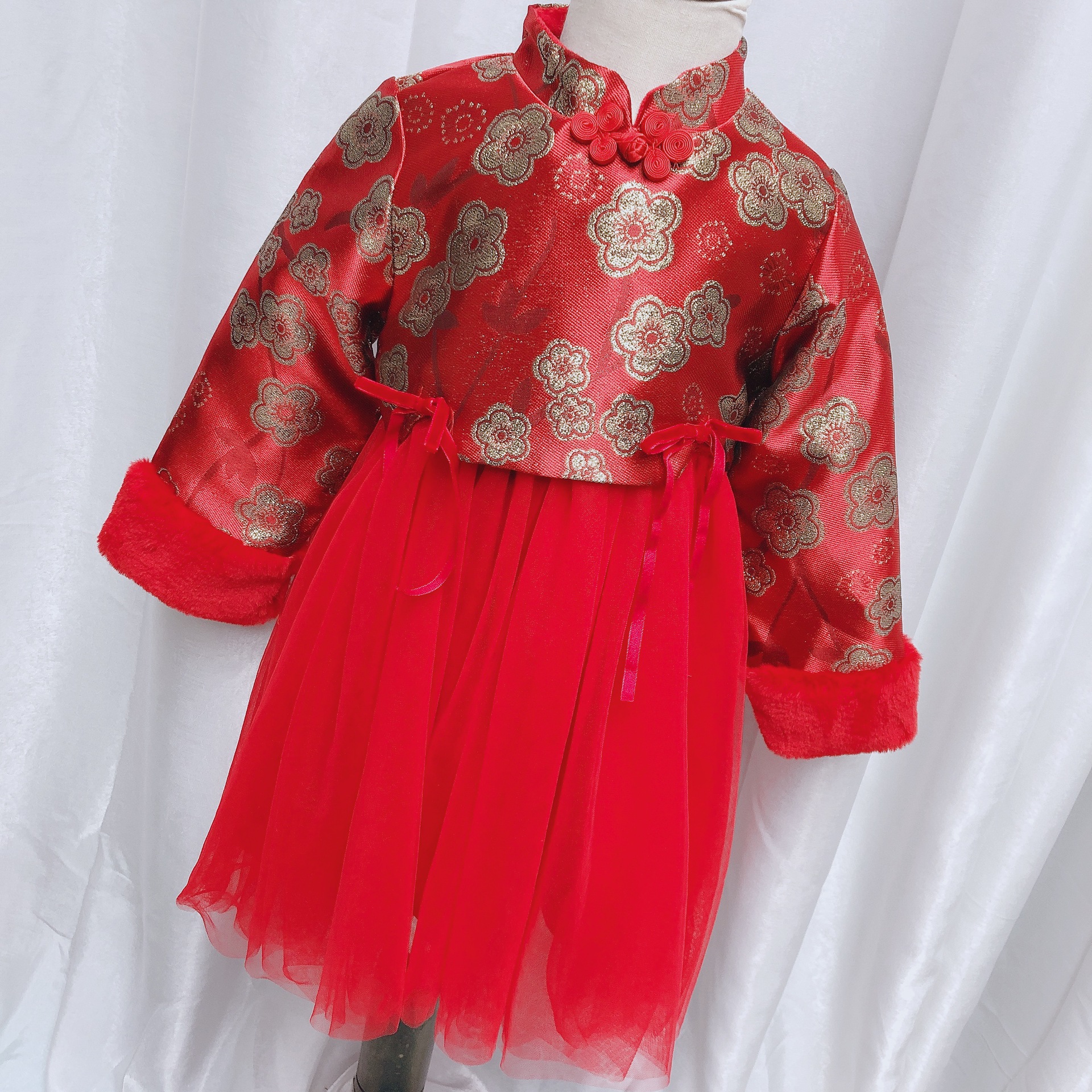 2935 Children's Clothing for Girls and Children Chinese Style Hanfu Baby Cheongsam Autumn and Winter Fleece-lined Dress